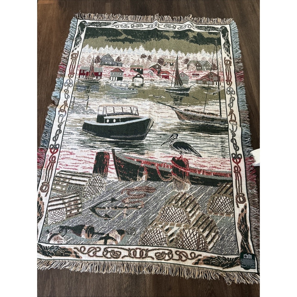 Goodwin Weavers Nautical Harbor Woven Tapestry Throw Blanket 100% Cotton USA
